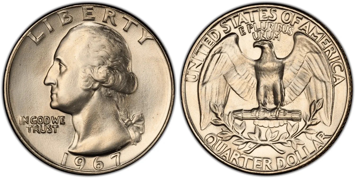 Design of 1967 25 cents coin.